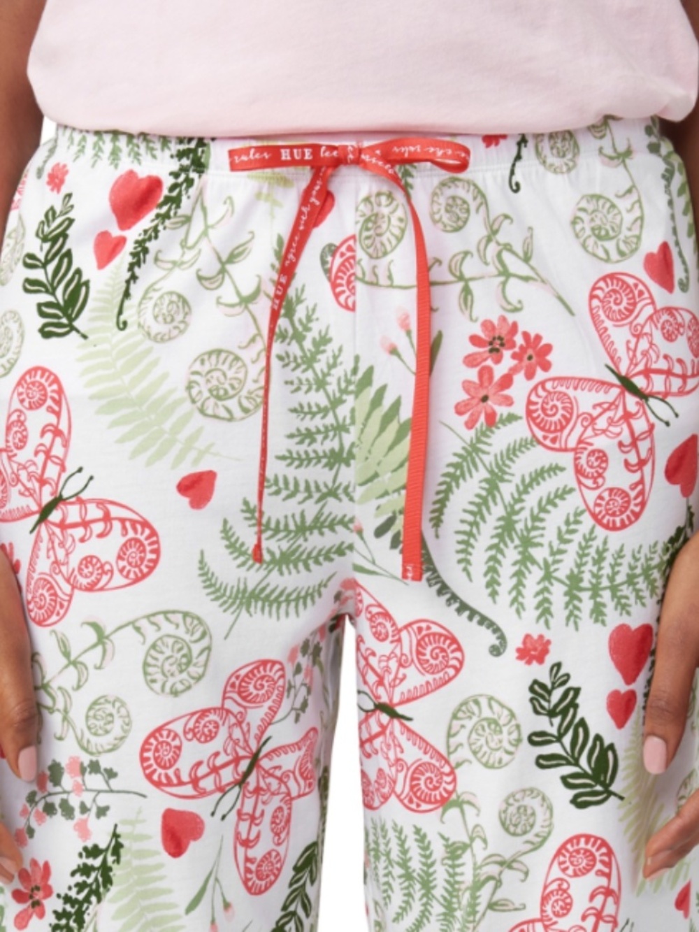 Hue Women's Butterferns Printed Drawstring Pajama Pants - Bright White Large NWT - Picture 4 of 4